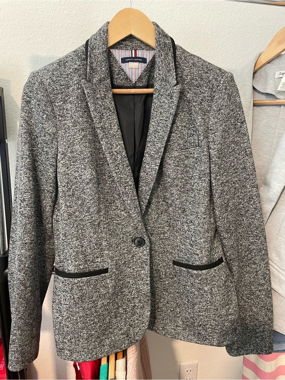 Tommy Hilfiger Black and Gray Tweed Blazer